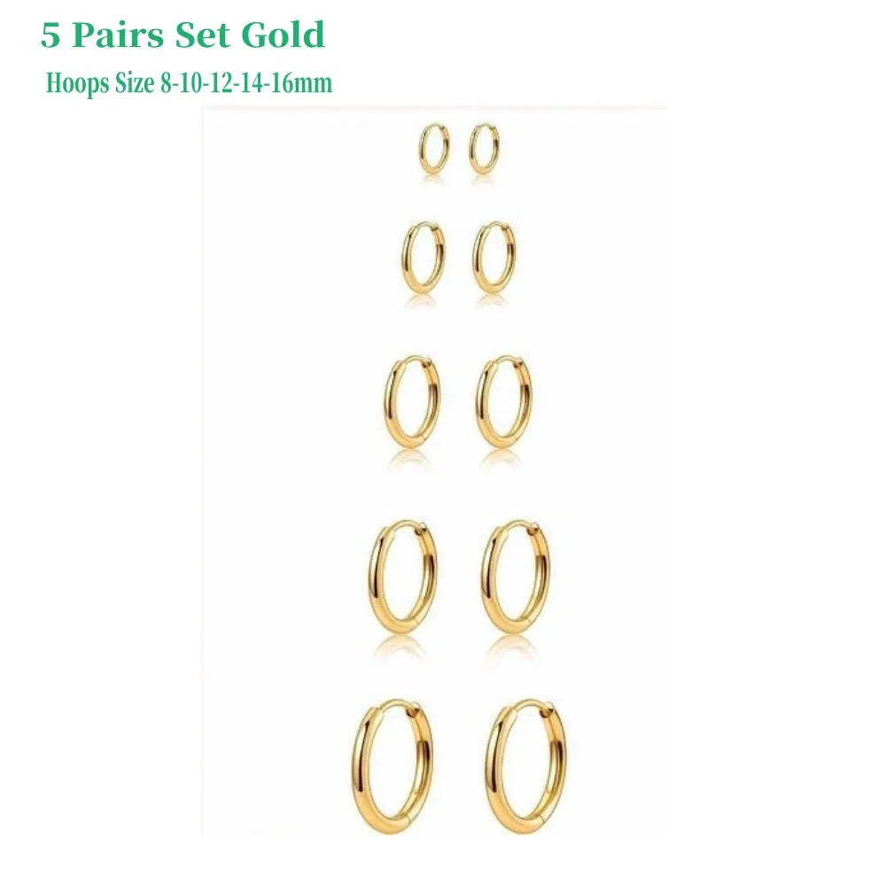5 Pairs 14K Gold Plated Huggie Earrings