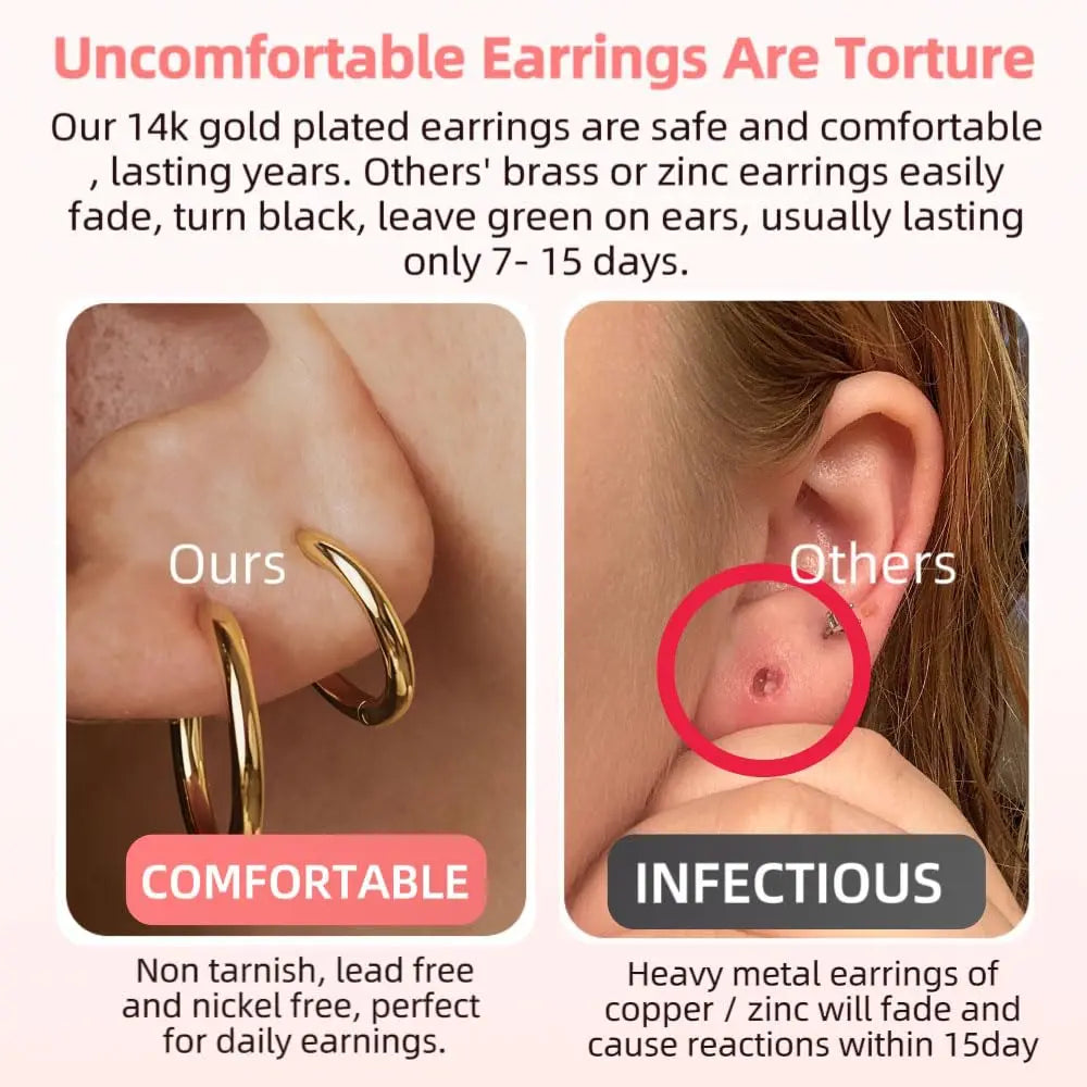 5 Pairs 14K Gold Plated Huggie Earrings