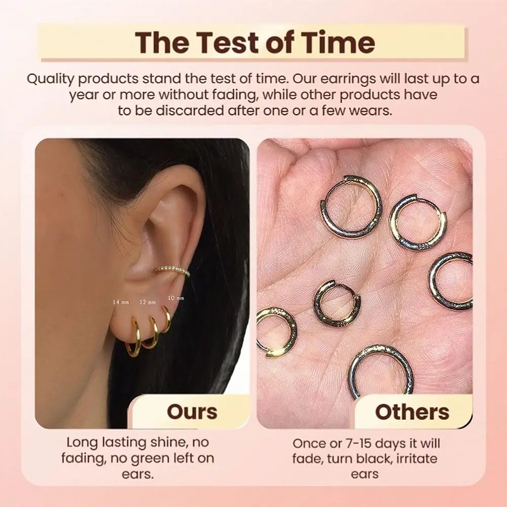 5 Pairs 14K Gold Plated Huggie Earrings