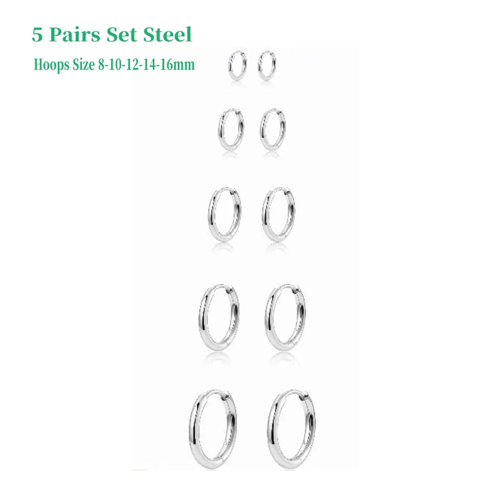 5 Pairs 14K Gold Plated Huggie Earrings