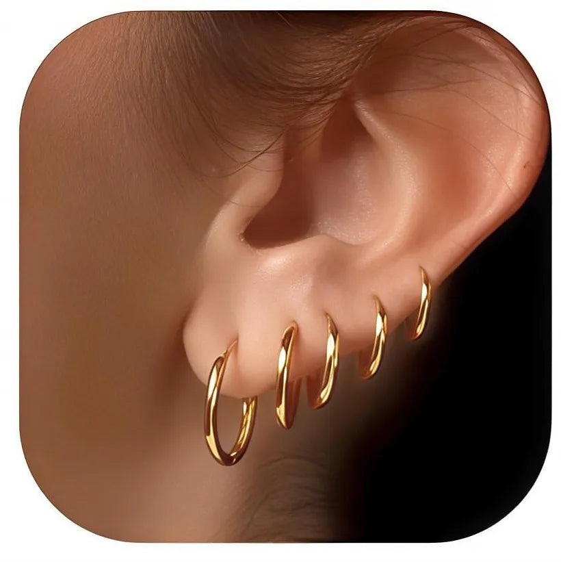5 Pairs 14K Gold Plated Huggie Earrings
